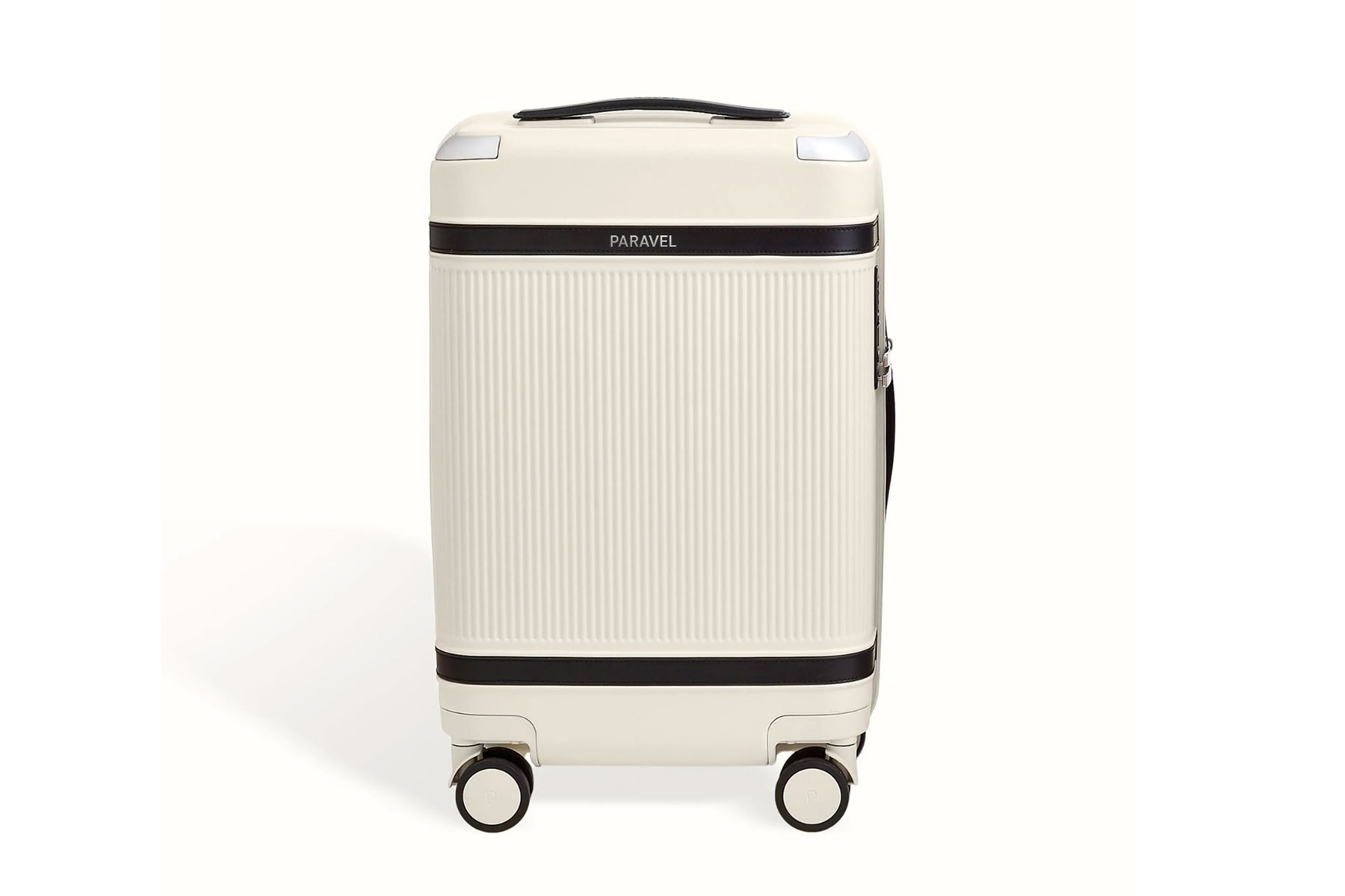 White and black hardside suitcase